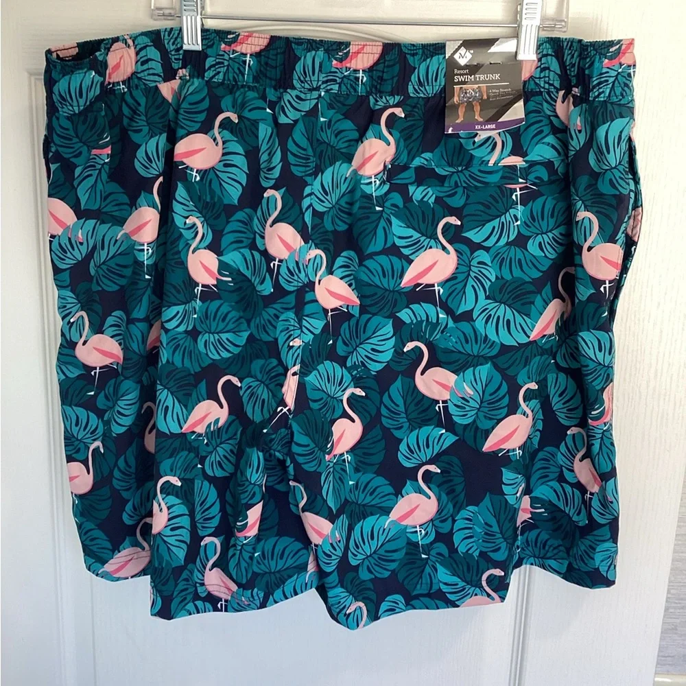 Members Mark Tropical Flamingo Swim Trunks - Pink & Teal 2XL BNWT